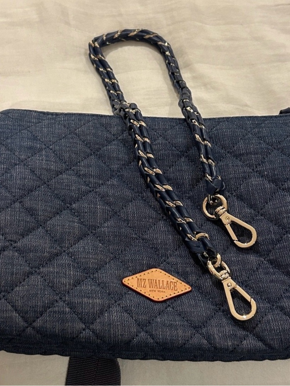 Rare MZ Wallace Quilted Crossbody in Blue Denim with Gold Hardware